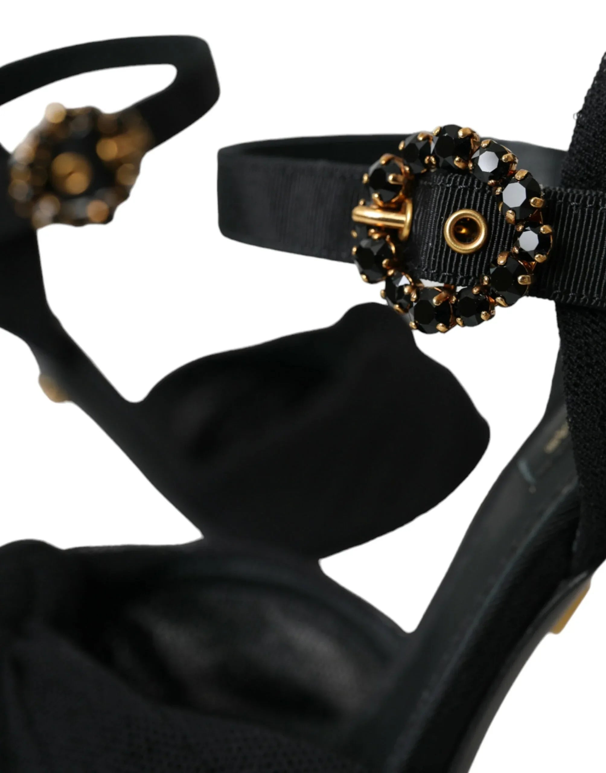 Dolce & Gabbana Black Suede Embellished Heels Sandals Shoes - Zeiniez