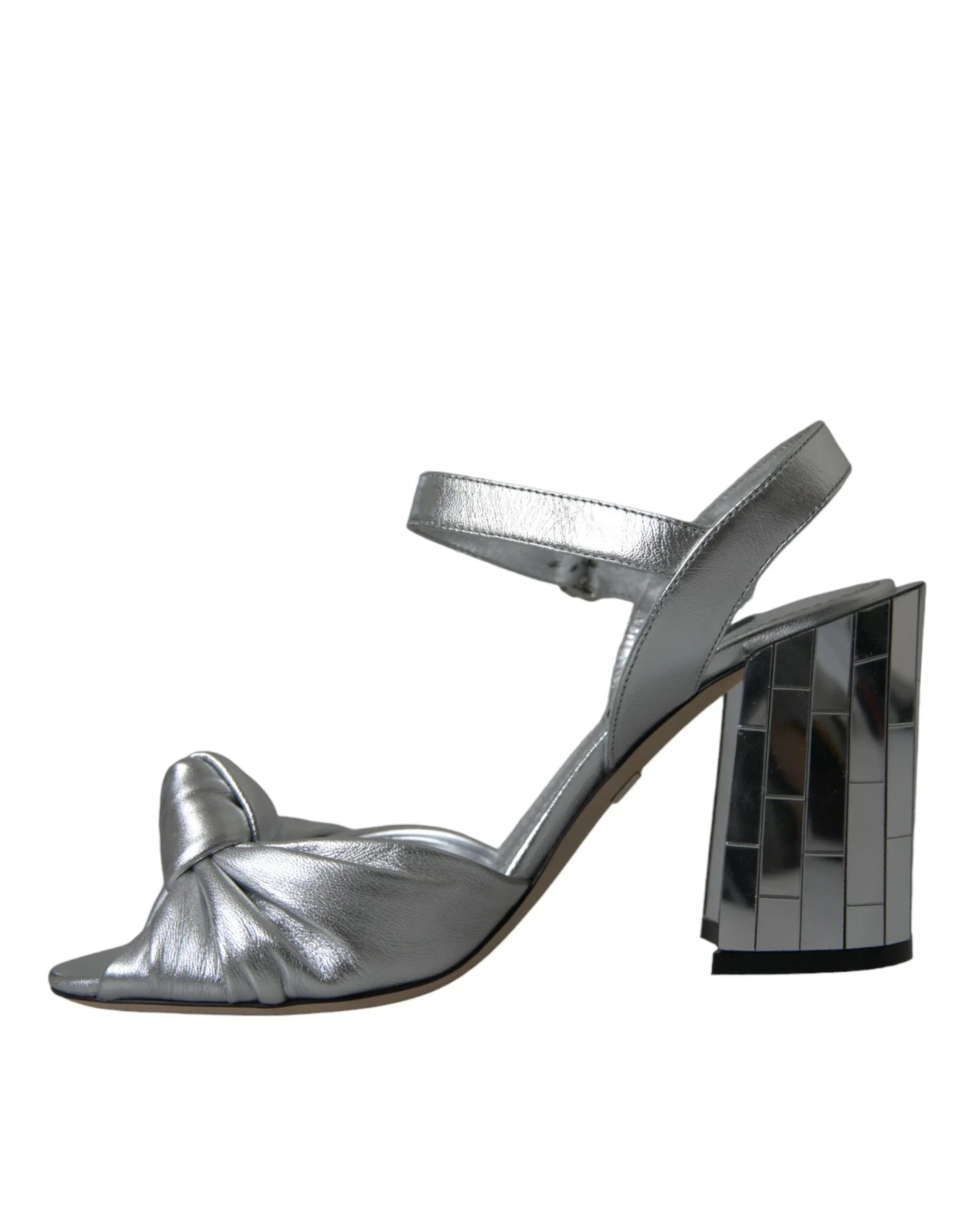 Dolce & Gabbana Silver Lambskin Leather Heels Sandals Shoes - Zeiniez