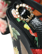 Dolce & Gabbana Multicolor Floral Crystal Platform Sandals Shoes - Zeiniez