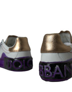 Dolce & Gabbana White Leather Portofino Low Top Sneakers Shoes - Zeiniez