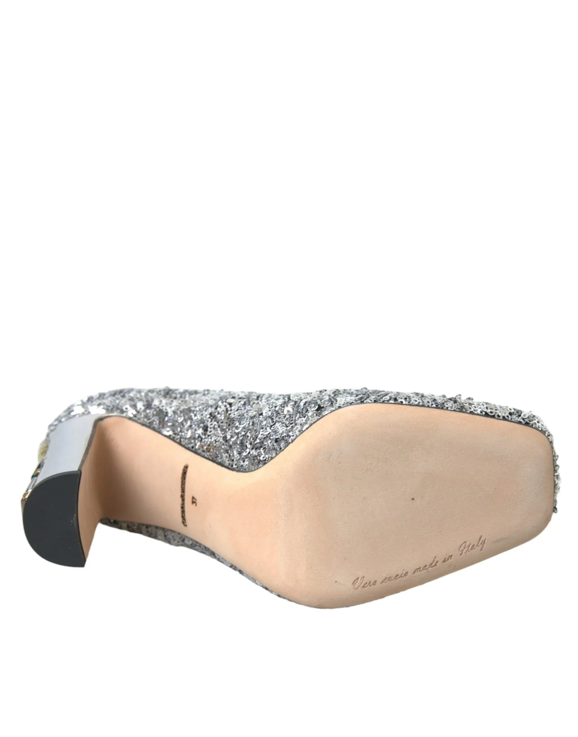 Dolce & Gabbana Silver Sequin Embellished Heels Pumps Shoes - Zeiniez