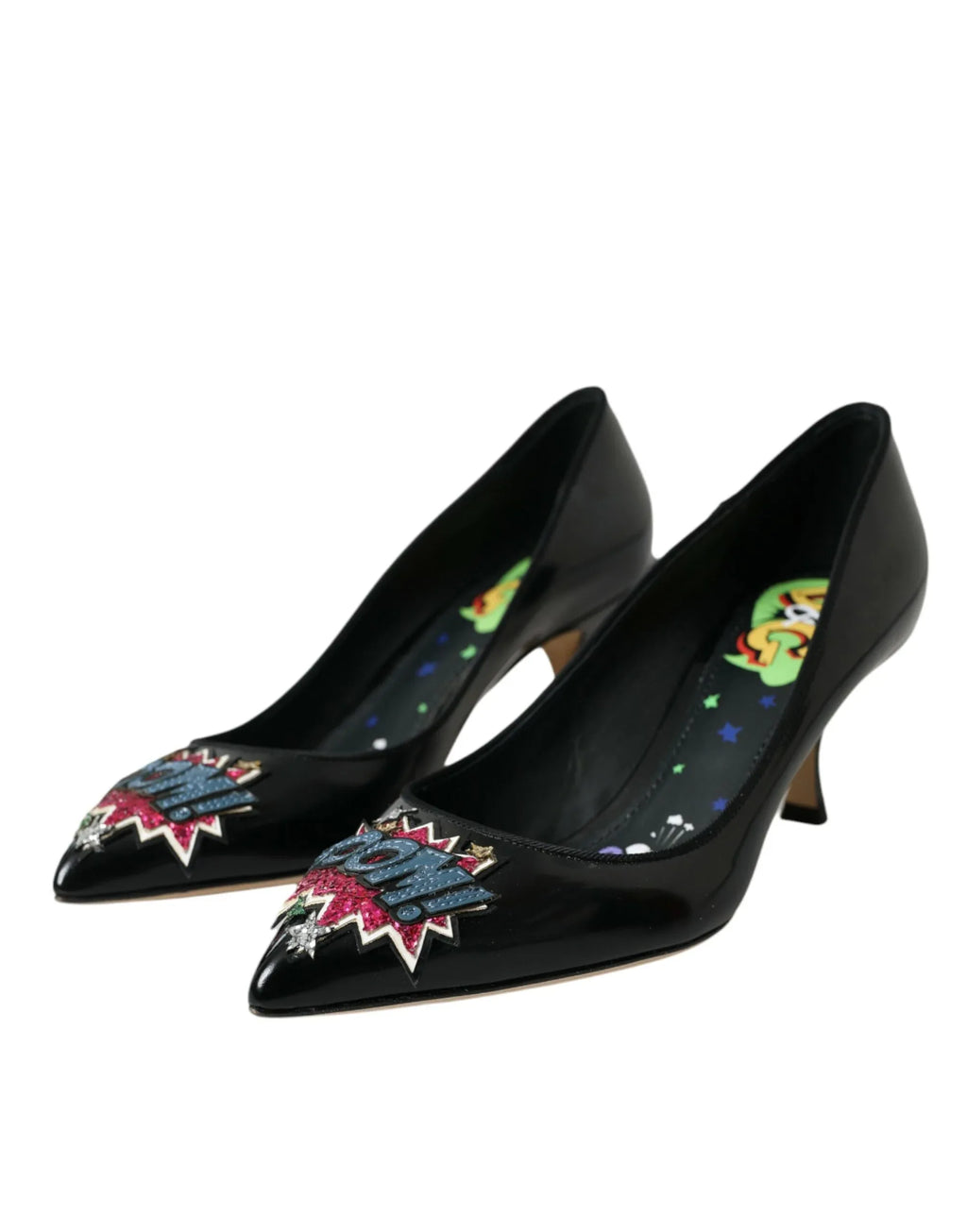 Dolce & Gabbana Black Leather BOOM Patch Heels Pumps Shoes - Zeiniez
