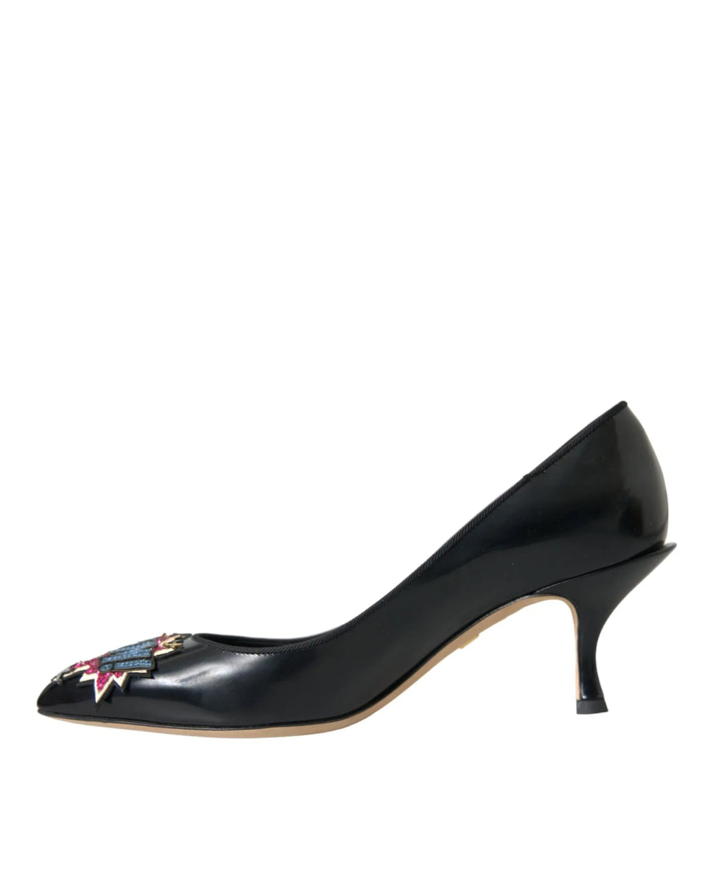 Dolce & Gabbana Black Leather BOOM Patch Heels Pumps Shoes - Zeiniez