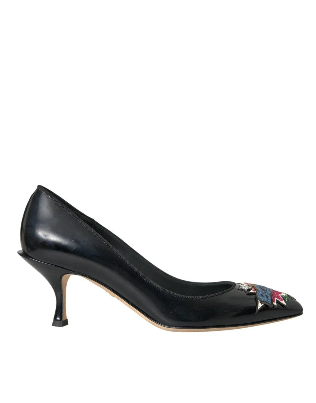 Dolce & Gabbana Black Leather BOOM Patch Heels Pumps Shoes - Zeiniez