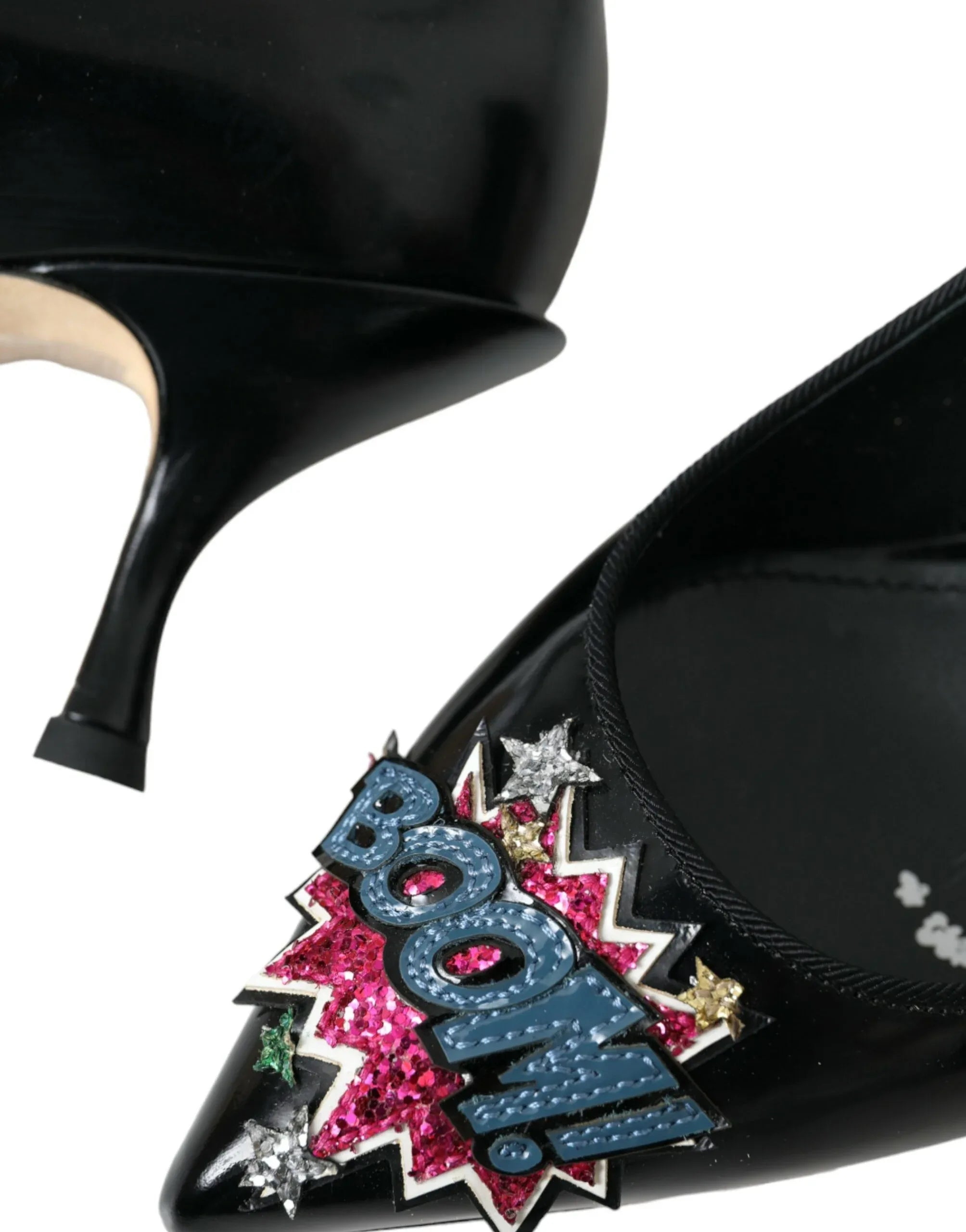 Dolce & Gabbana Black Leather BOOM Patch Heels Pumps Shoes - Zeiniez