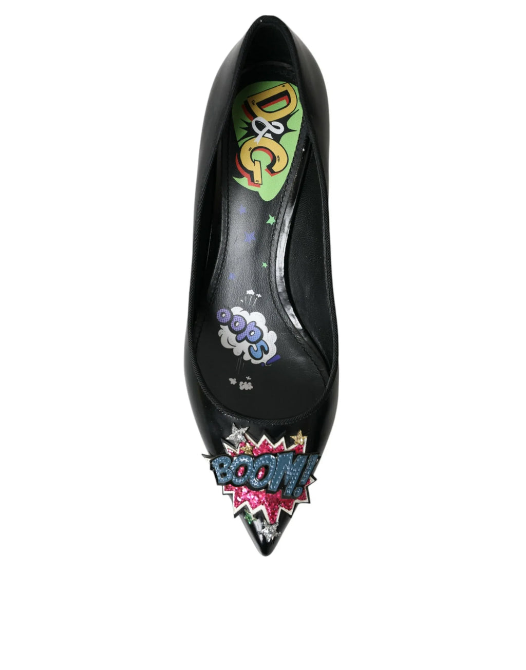 Dolce & Gabbana Black Leather BOOM Patch Heels Pumps Shoes - Zeiniez