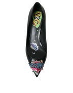 Dolce & Gabbana Black Leather BOOM Patch Heels Pumps Shoes - Zeiniez