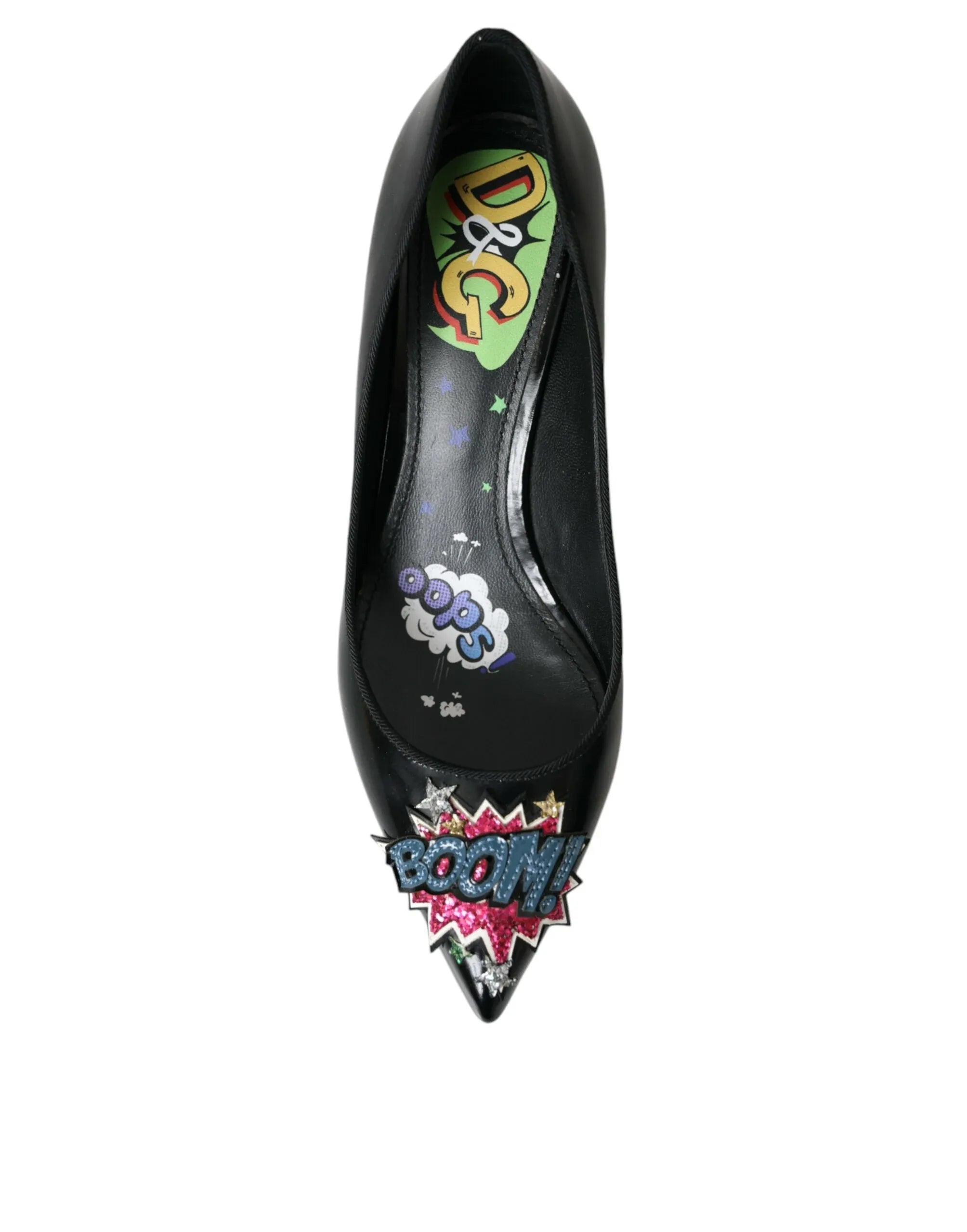 Dolce & Gabbana Black Leather BOOM Patch Heels Pumps Shoes - Zeiniez