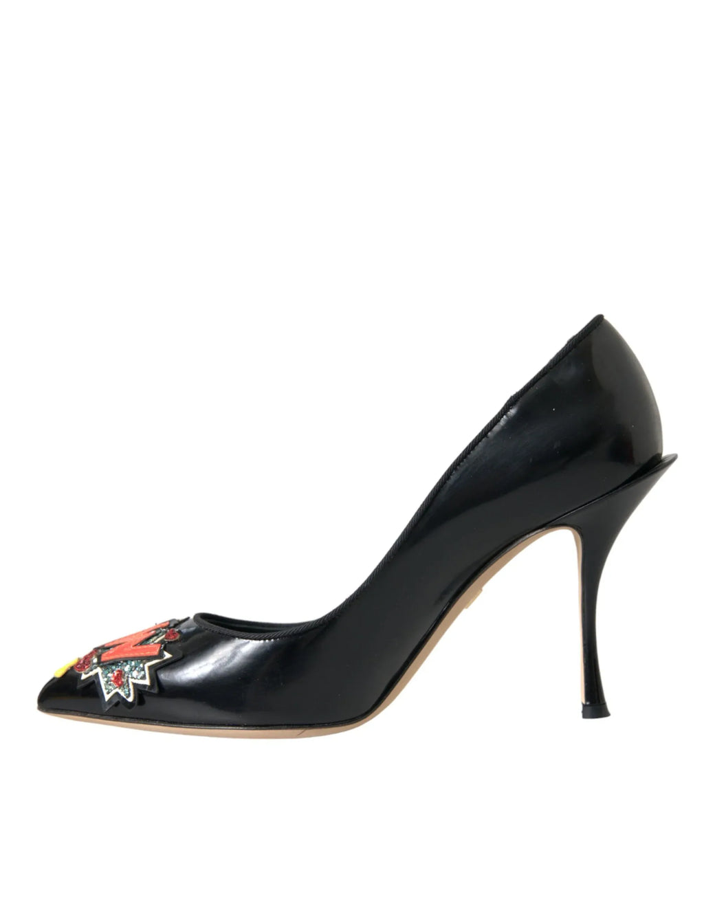Dolce & Gabbana Black Leather WOW Patch Heels Pumps Shoes - Zeiniez