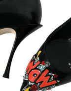 Dolce & Gabbana Black Leather WOW Patch Heels Pumps Shoes - Zeiniez
