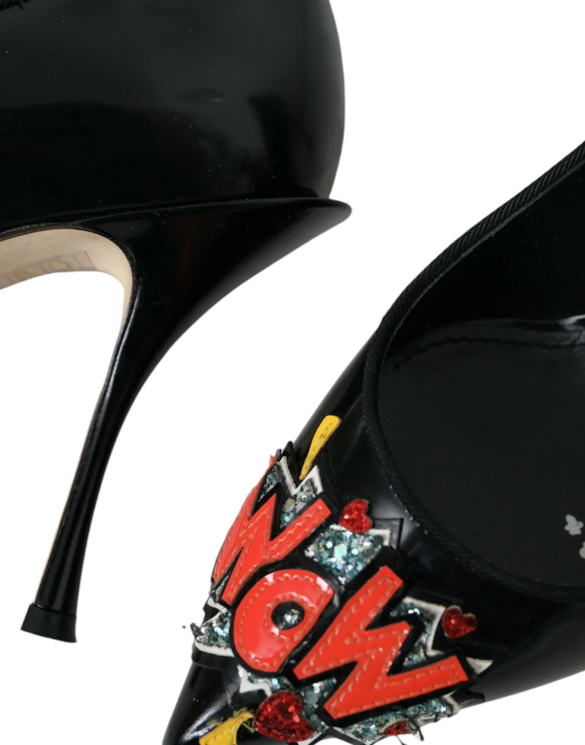 Dolce & Gabbana Black Leather WOW Patch Heels Pumps Shoes - Zeiniez