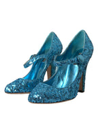 Dolce & Gabbana Blue Sequin Mary Jane Pumps High Heels Shoes - Zeiniez