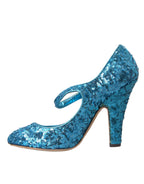 Dolce & Gabbana Blue Sequin Mary Jane Pumps High Heels Shoes - Zeiniez