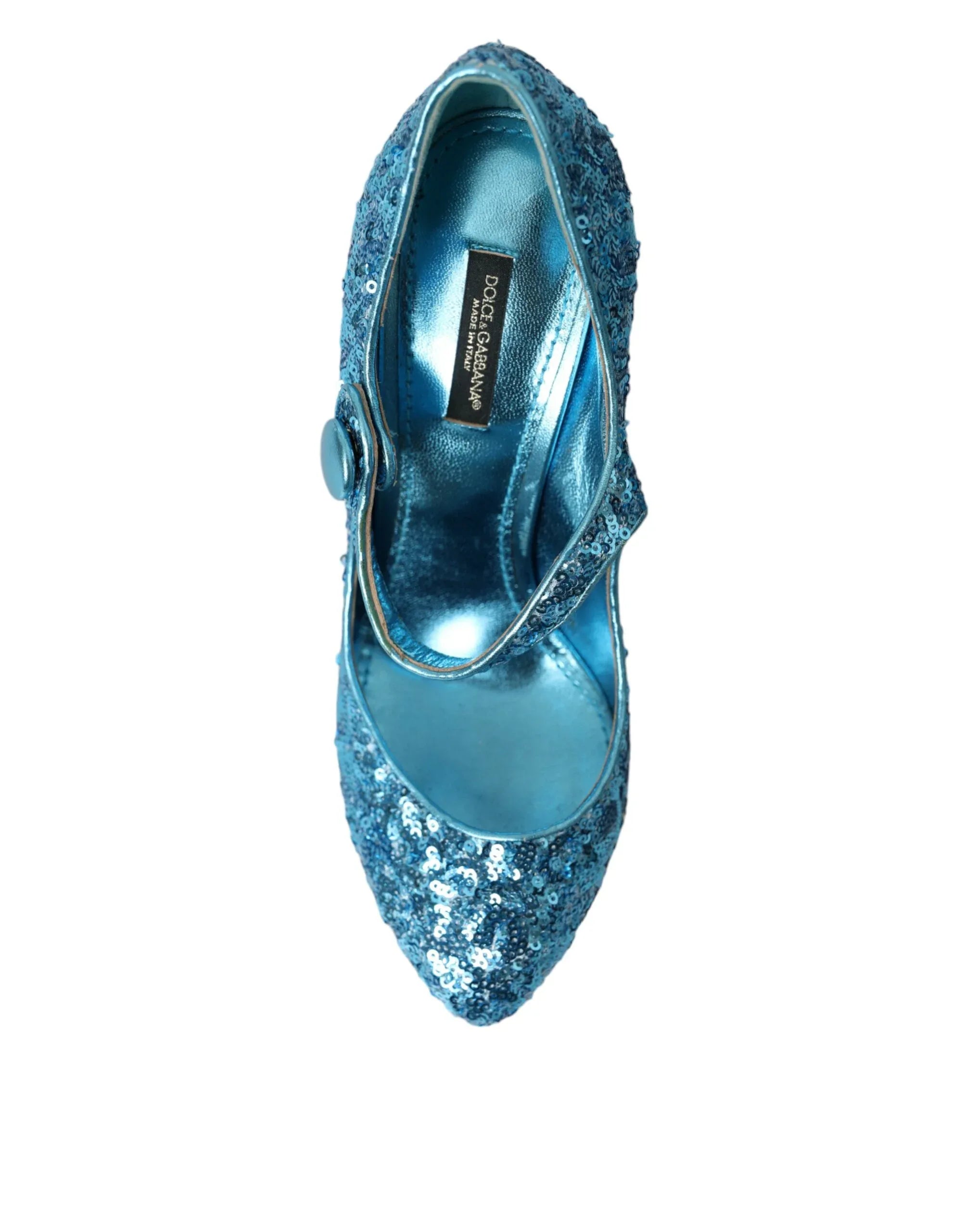 Dolce & Gabbana Blue Sequin Mary Jane Pumps High Heels Shoes - Zeiniez