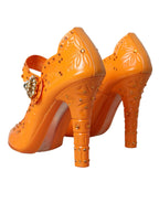 Dolce & Gabbana Orange CINDERELLA Floral Crystal Pumps Shoes - Zeiniez