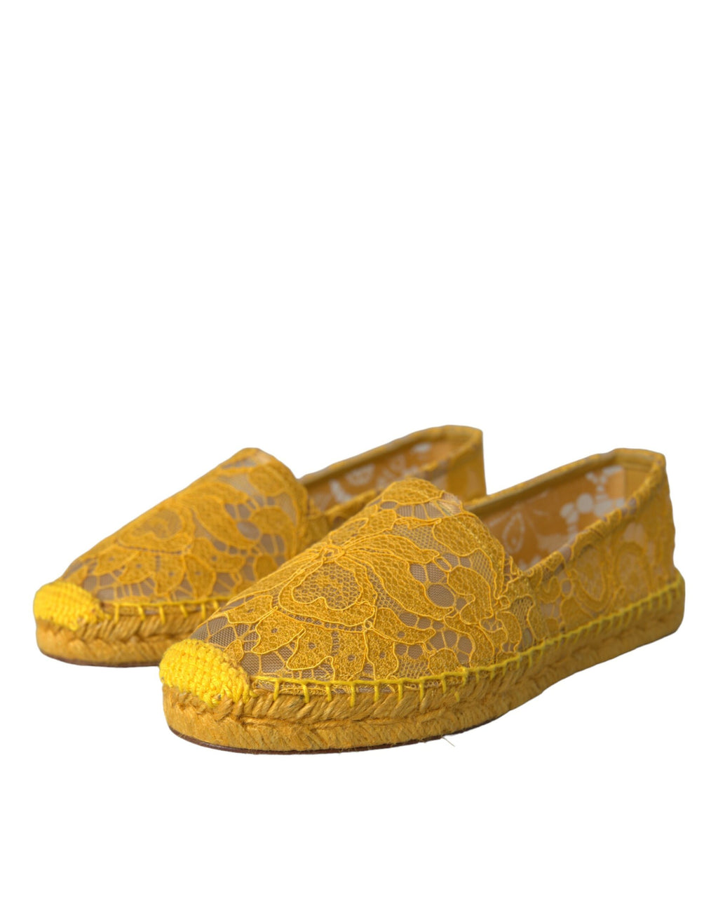 Dolce & Gabbana Yellow Taormina Lace Espadrille Loafers Flats Shoes - Zeiniez