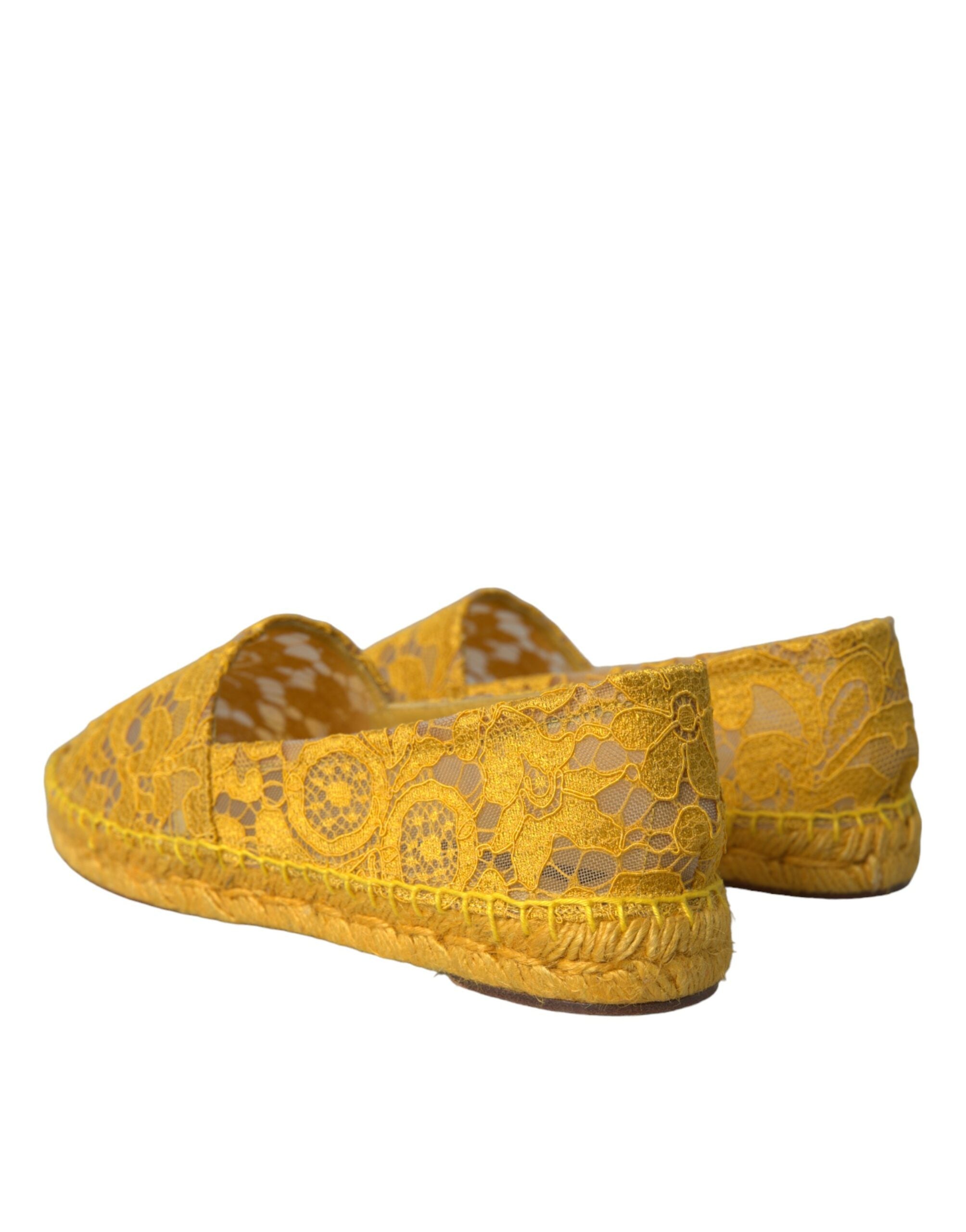Dolce & Gabbana Yellow Taormina Lace Espadrille Loafers Flats Shoes - Zeiniez