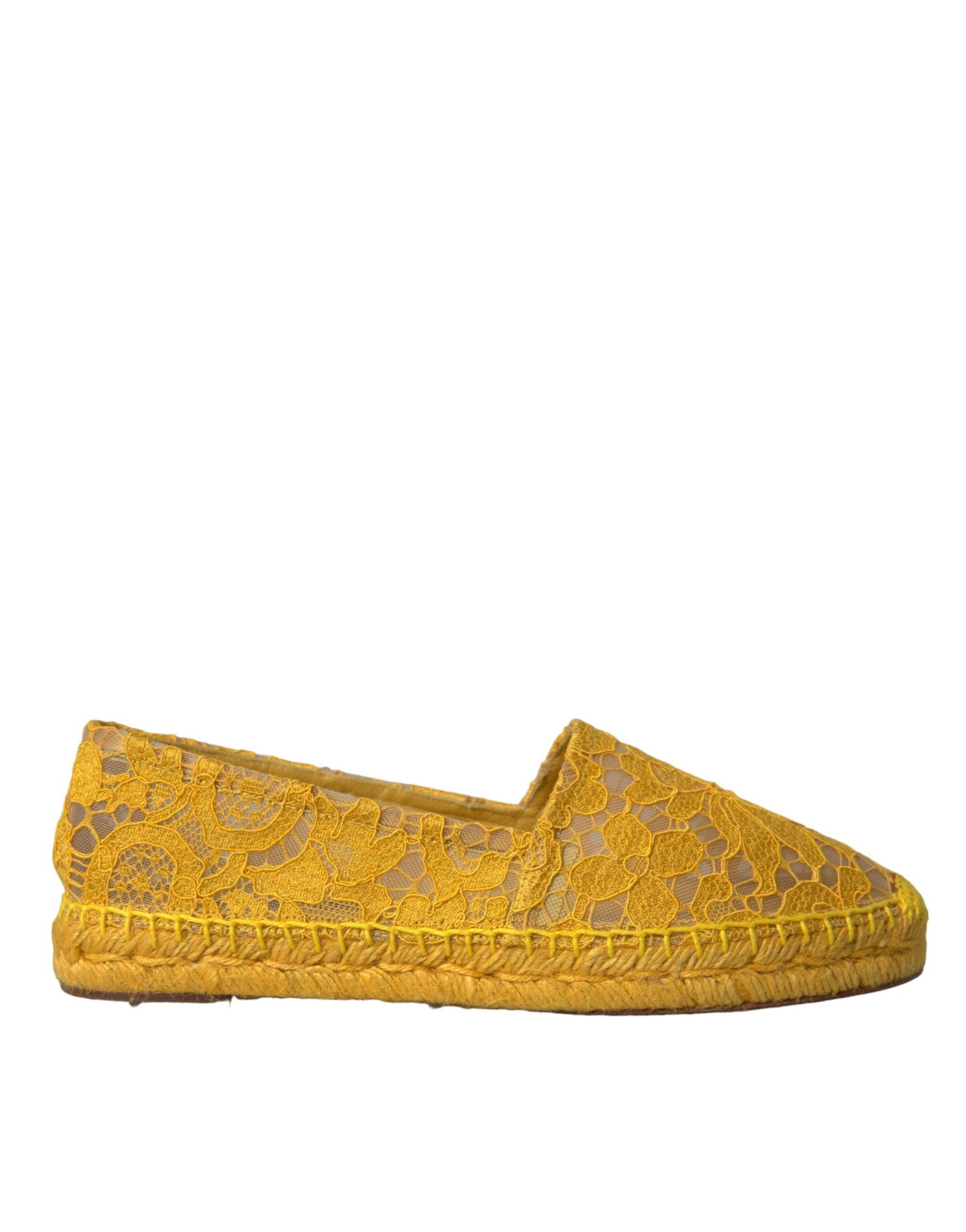 Dolce & Gabbana Yellow Taormina Lace Espadrille Loafers Flats Shoes - Zeiniez