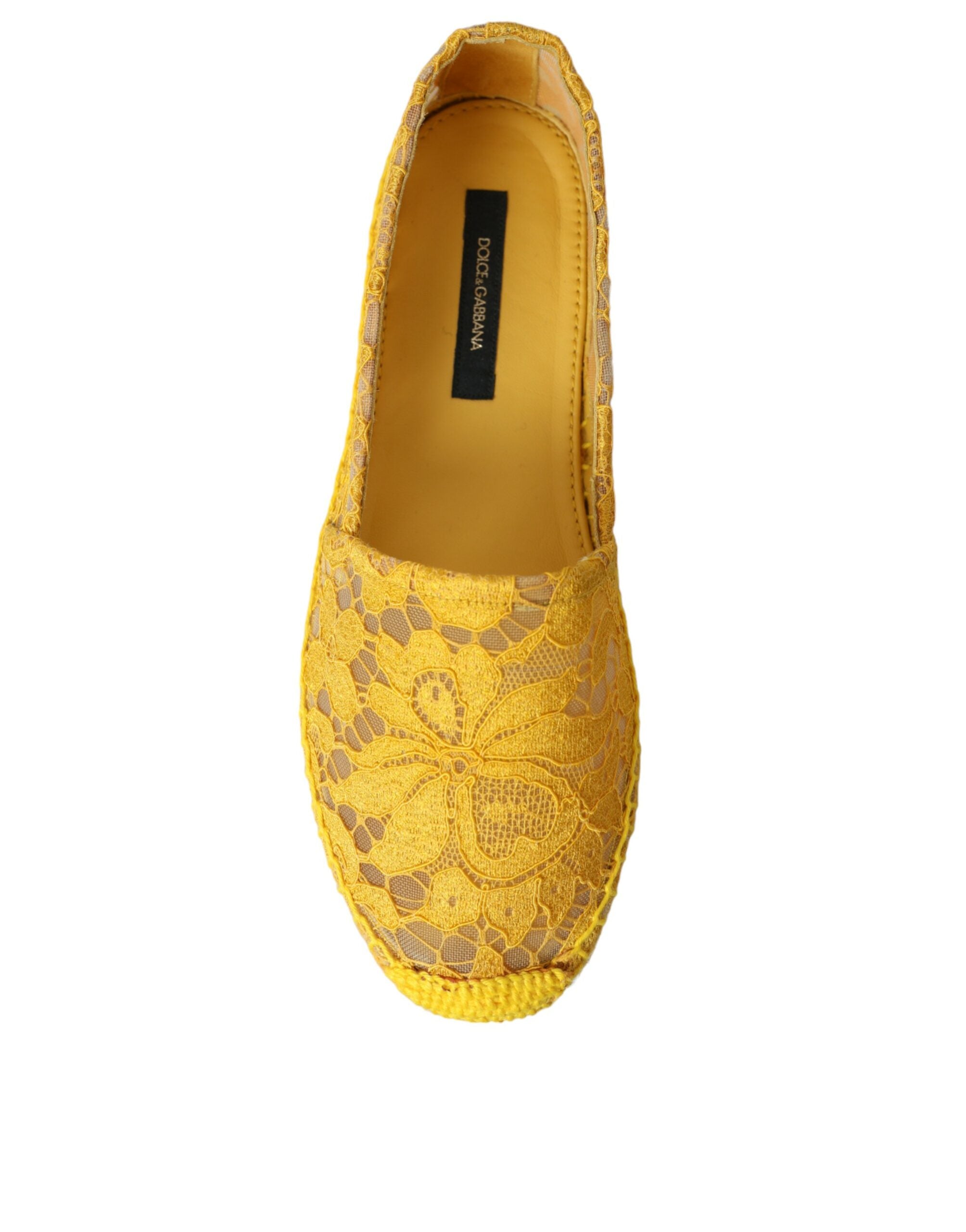 Dolce & Gabbana Yellow Taormina Lace Espadrille Loafers Flats Shoes - Zeiniez