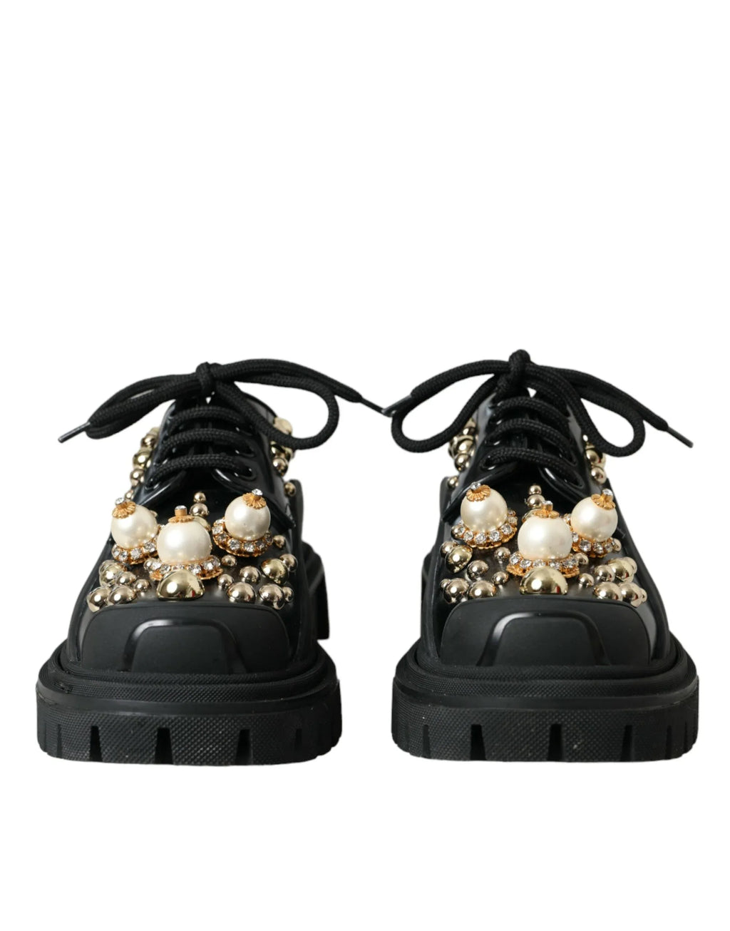 Dolce & Gabbana Black Leather Trekking Derby Embellished Shoes - Zeiniez