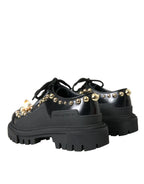 Dolce & Gabbana Black Leather Trekking Derby Embellished Shoes - Zeiniez