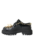 Dolce & Gabbana Black Leather Trekking Derby Embellished Shoes - Zeiniez