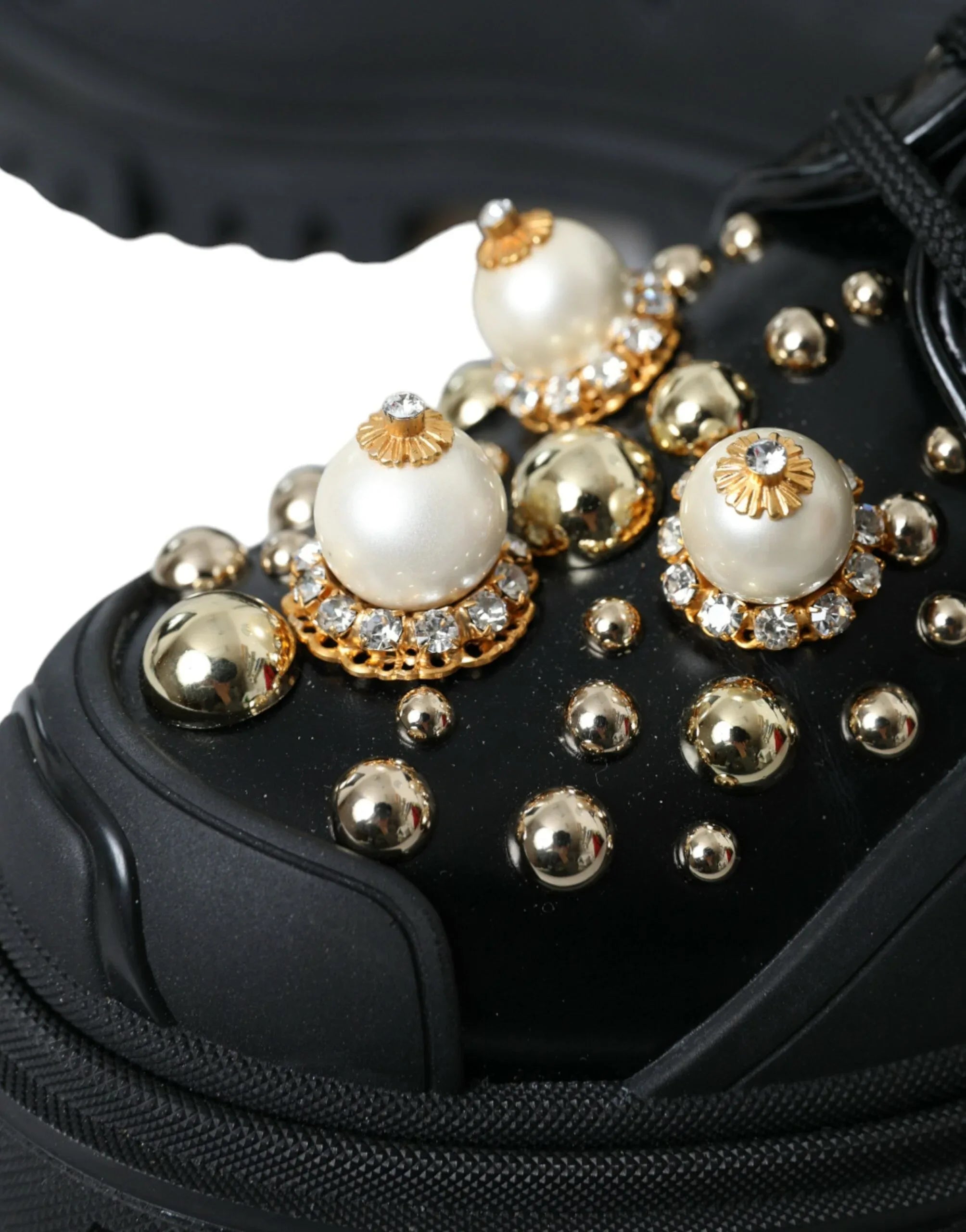 Dolce & Gabbana Black Leather Trekking Derby Embellished Shoes - Zeiniez