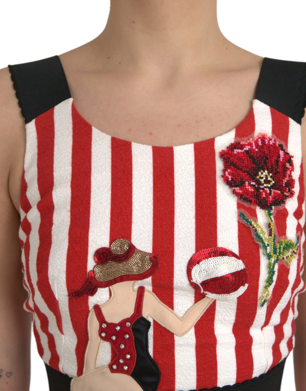 Dolce & Gabbana Red White Floral Sleeveless Sheath Midi Dress - Zeiniez