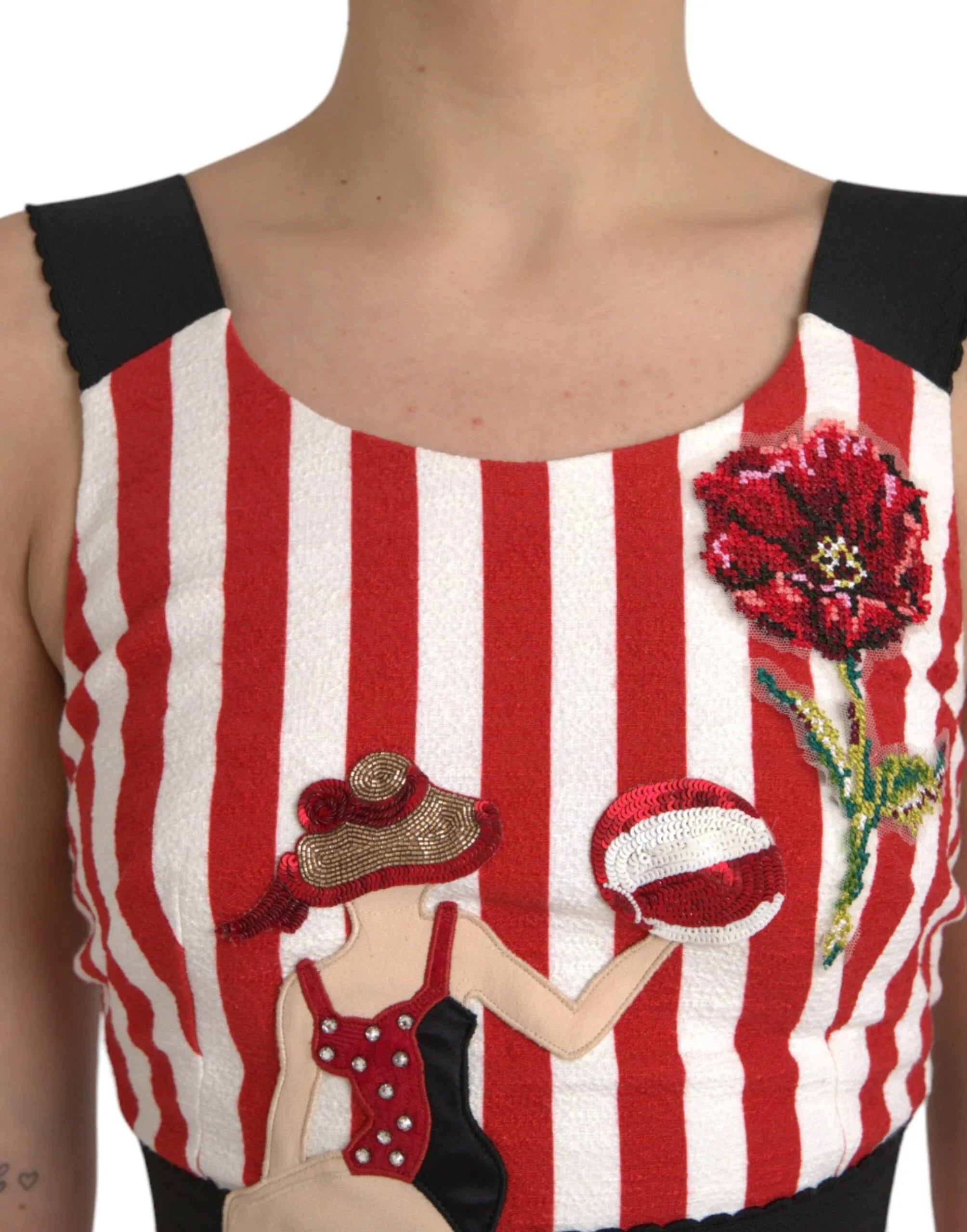 Dolce & Gabbana Red White Floral Sleeveless Sheath Midi Dress - Zeiniez