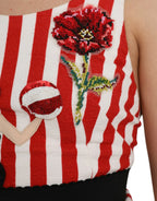 Dolce & Gabbana Red White Floral Sleeveless Sheath Midi Dress - Zeiniez