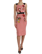 Dolce & Gabbana Red White Floral Sleeveless Sheath Midi Dress - Zeiniez