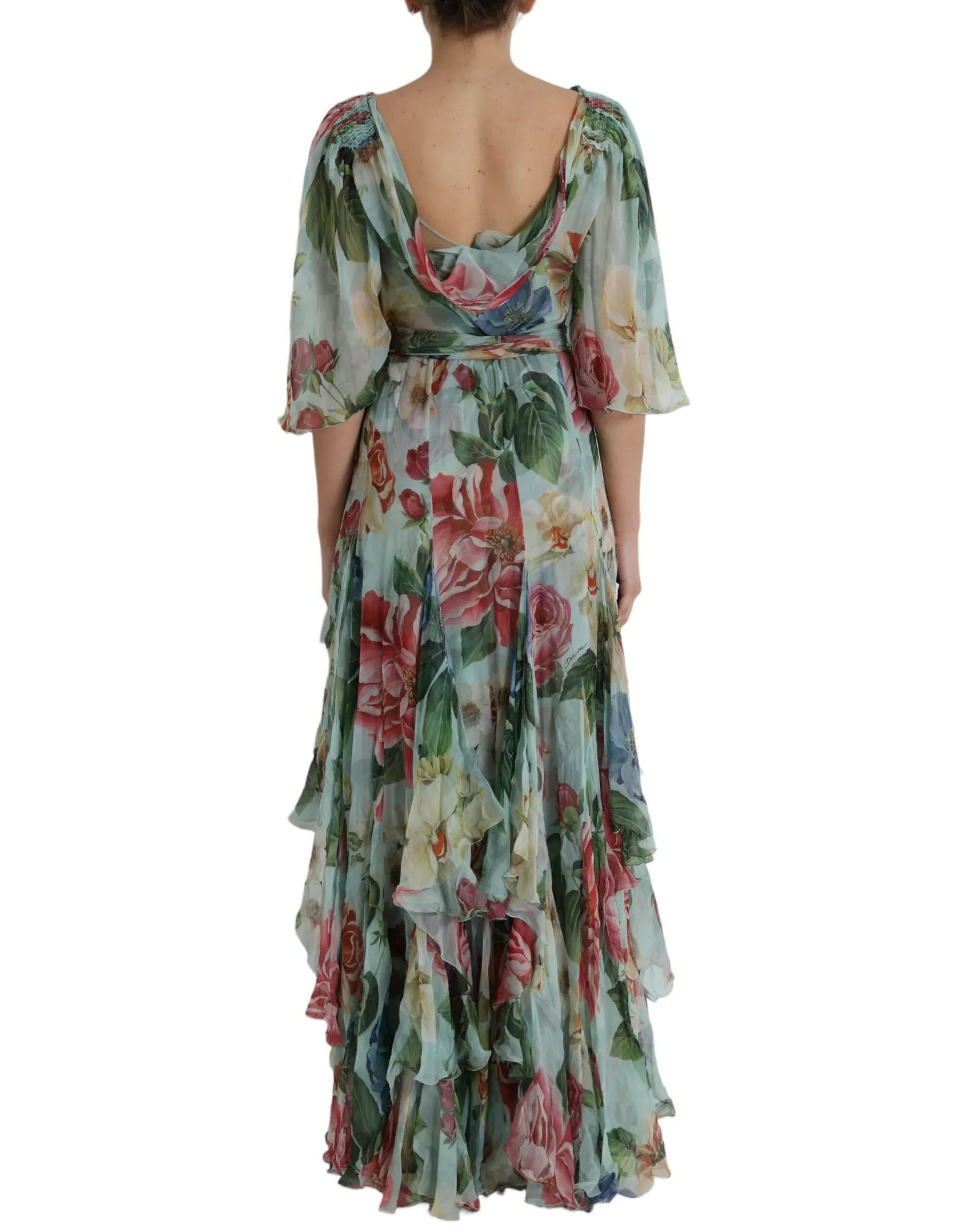 Dolce & Gabbana Blue Floral Print Tiered Long Maxi Dress - Zeiniez