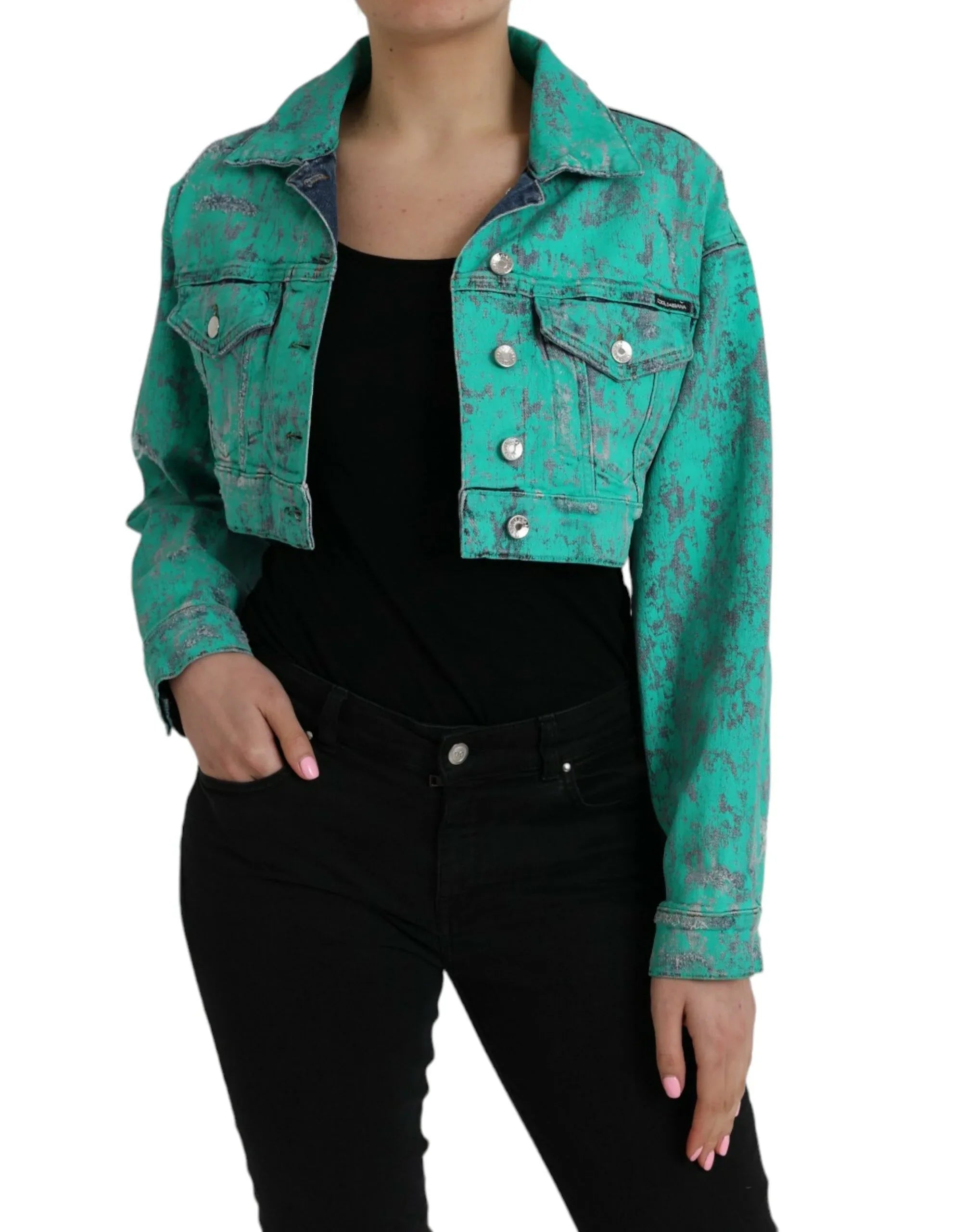 Dolce & Gabbana Green Cotton Tie Dye Cropped Cropped Denim Jacket - Zeiniez