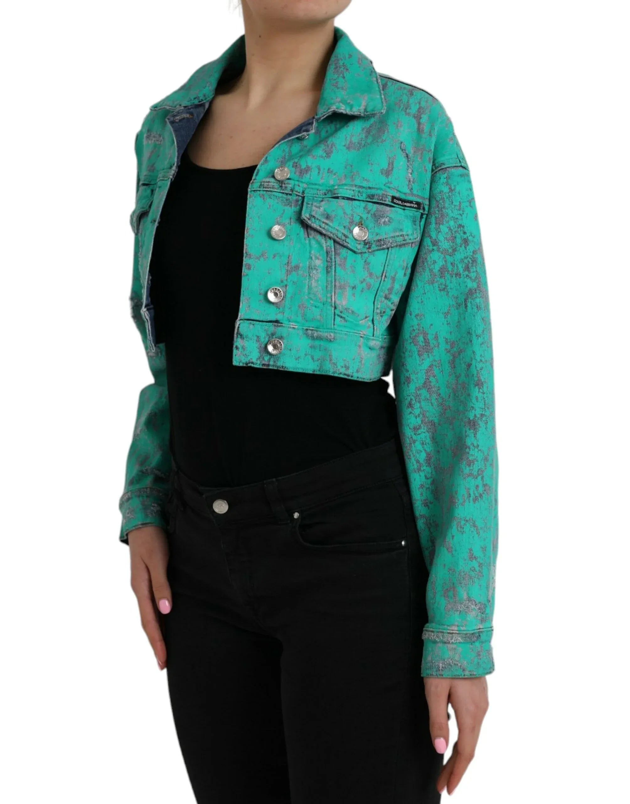 Dolce & Gabbana Green Cotton Tie Dye Cropped Cropped Denim Jacket - Zeiniez