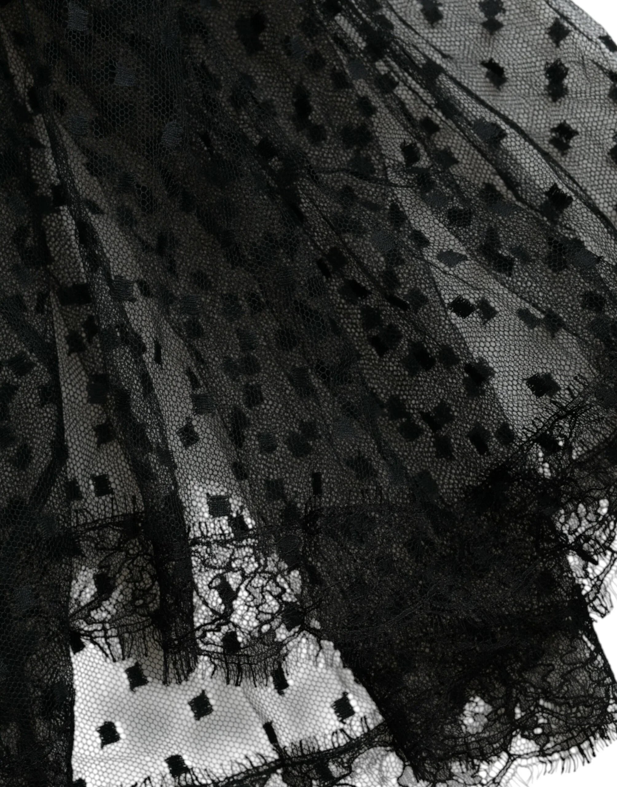 Dolce & Gabbana Black Nylon Lace Trim High Waist A-line Skirt - Zeiniez