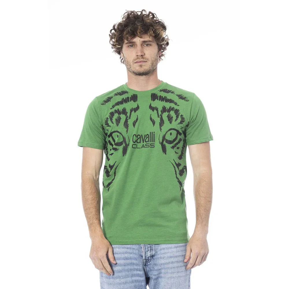 Cavalli Class Green Cotton Men T-Shirt - Zeiniez
