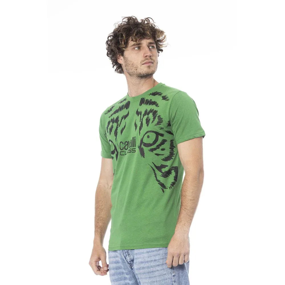 Cavalli Class Green Cotton Men T-Shirt - Zeiniez