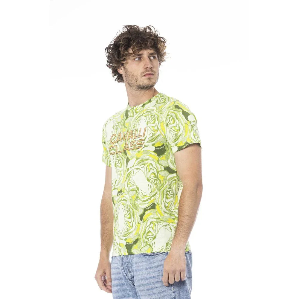 Cavalli Class Green Cotton Men T-Shirt - Zeiniez
