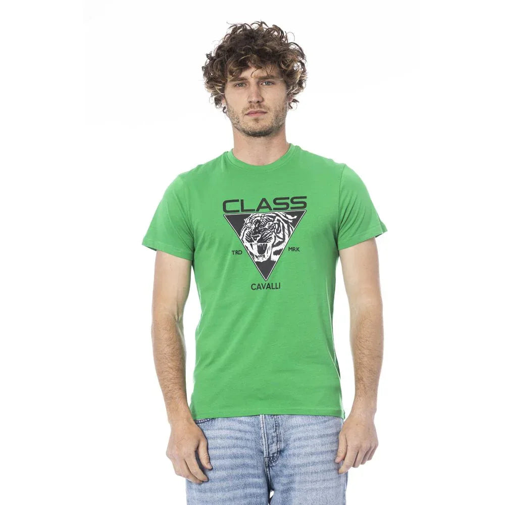 Cavalli Class Green Cotton Men T-Shirt - Zeiniez