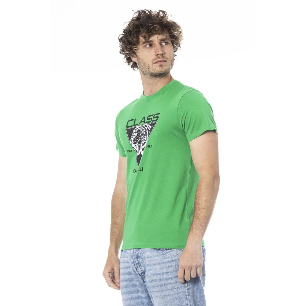Cavalli Class Green Cotton Men T-Shirt - Zeiniez