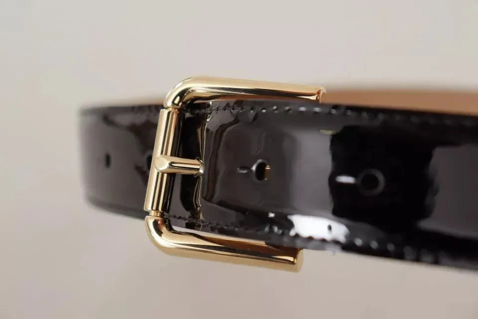 Dolce & Gabbana Black Leather Gold Metal Logo Engraved Buckle Belt - Zeiniez