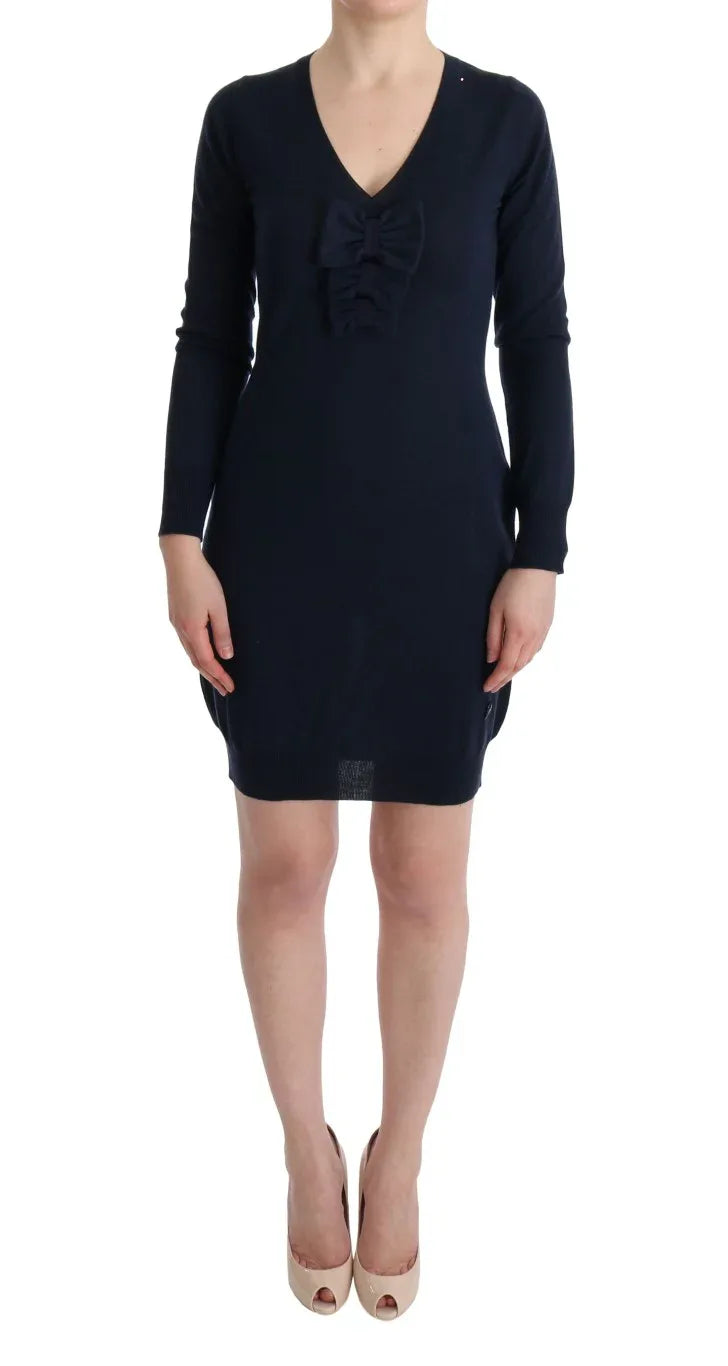 MARGHI LO' Blue Wool Long Sleeve Shift Dress - Zeiniez