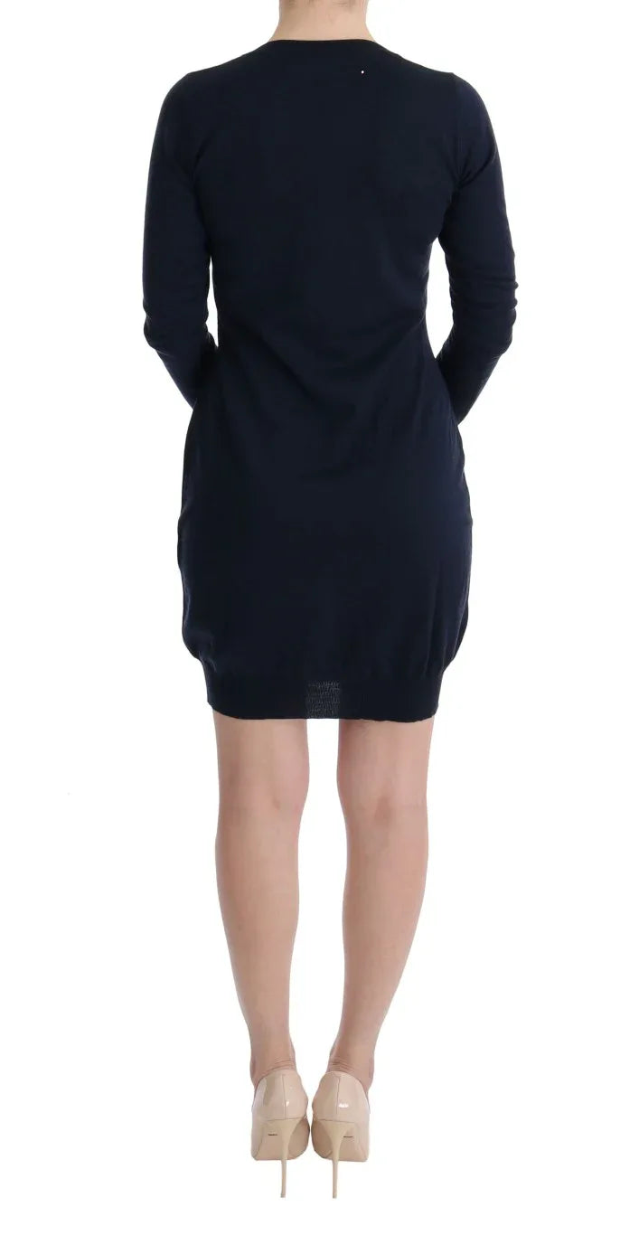 MARGHI LO' Blue Wool Long Sleeve Shift Dress - Zeiniez