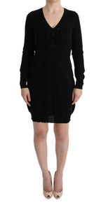 MARGHI LO' Black Wool Long Sleeve Shift Dress - Zeiniez