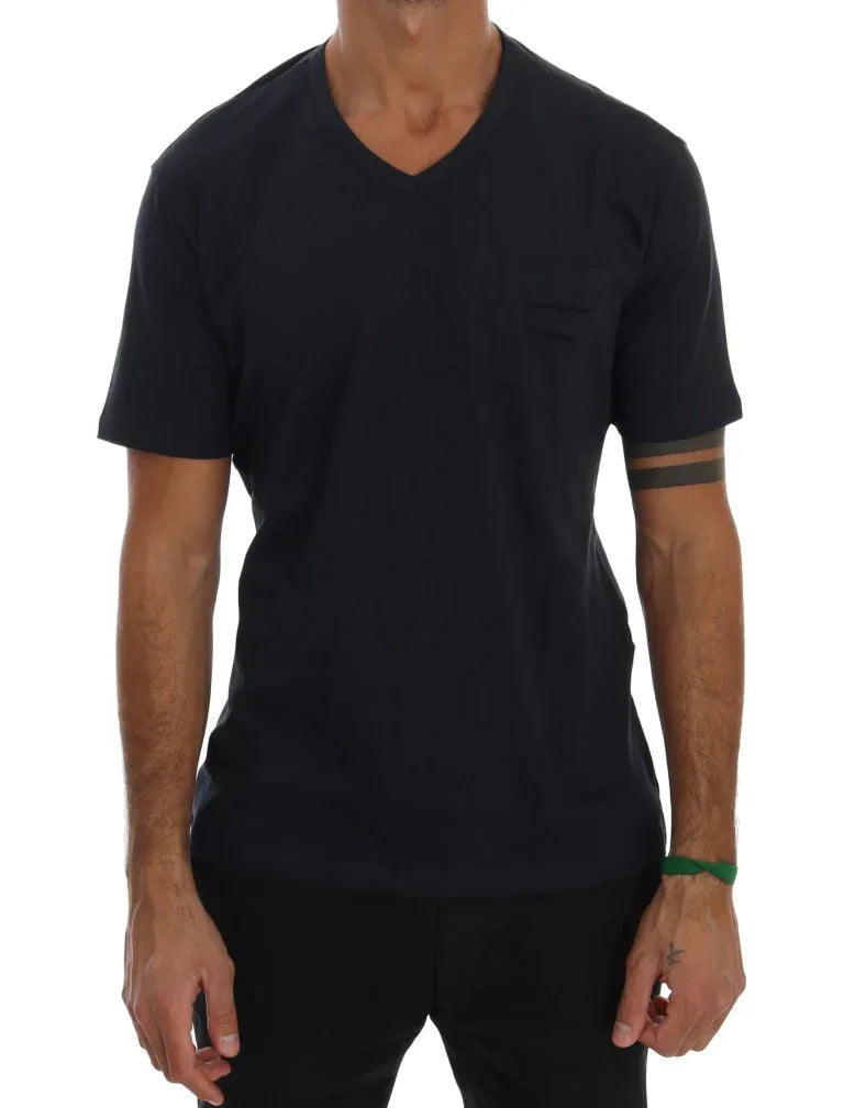 Daniele Alessandrini Blue Cotton V-neck T-Shirt - Zeiniez