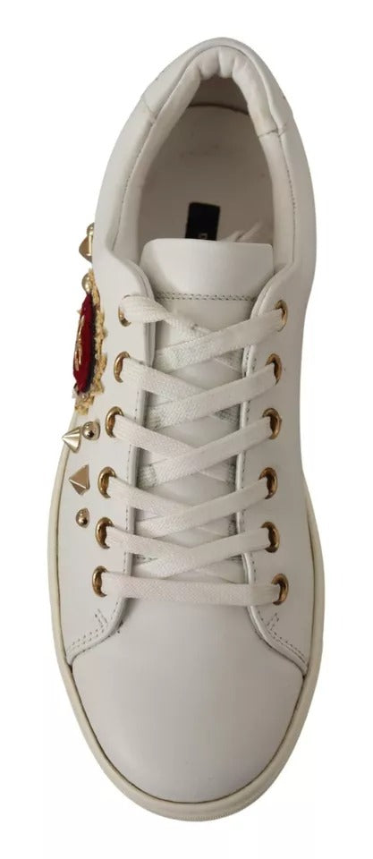 Dolce & Gabbana White Leather Gold Red Heart Sneakers Shoes - Zeiniez