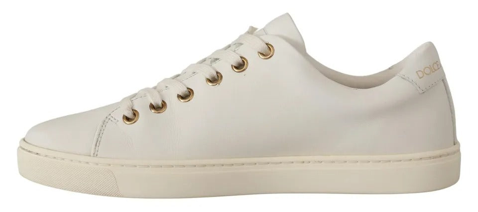 Dolce & Gabbana White Leather Gold Red Heart Sneakers Shoes - Zeiniez