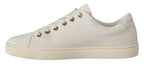 Dolce & Gabbana White Leather Gold Red Heart Sneakers Shoes - Zeiniez