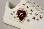 Dolce & Gabbana White Leather Gold Red Heart Sneakers Shoes - Zeiniez