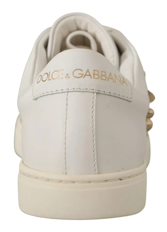 Dolce & Gabbana White Leather Gold Red Heart Sneakers Shoes - Zeiniez